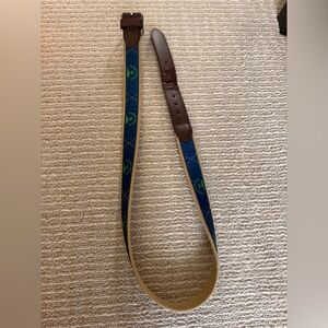 Men’s Pebble Beach belt Strap Belt with Green Logo and Brown Leather- with wear